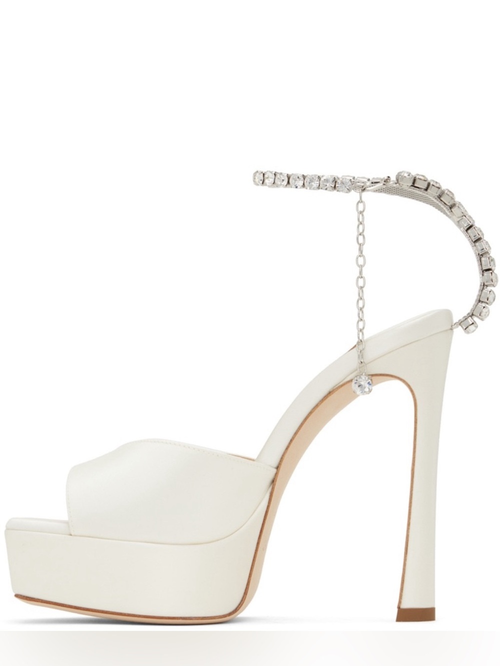 Jimmy Choo White Platform High Heel Sandals with Rhinestone Ankle Chain - Picture 3 of 16